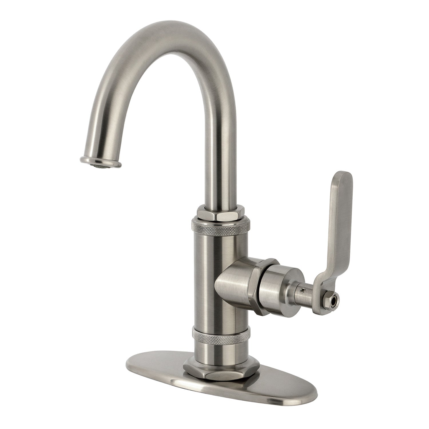 Kingston Sona KSD2218KL - Whitaker One-Handle 1-Hole Bathroom Faucet with Deck Plate and Push Pop-Up Drain, Brushed Nickel — image 1